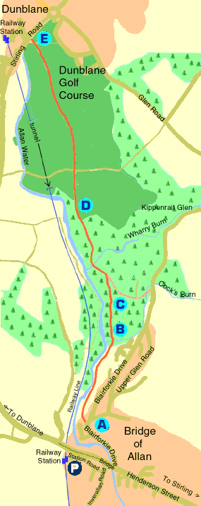 Map of Darn Road walk Bridge of Allan to Dunblane