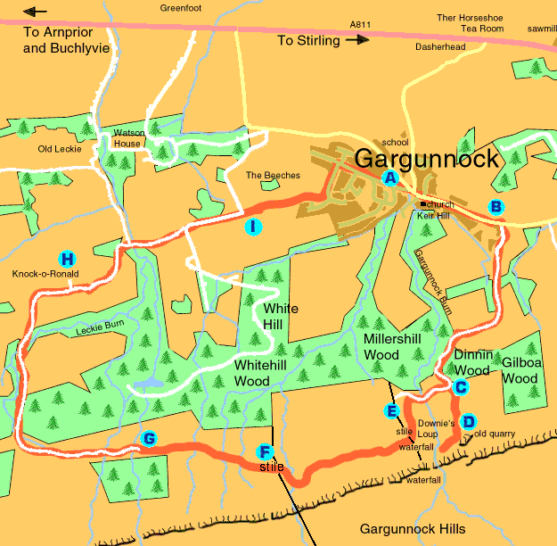 Map of Under the Craigs and Gargunnock Waterfall Walk