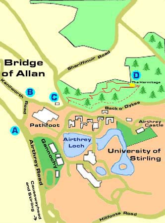 Map of Hermitage woods and the University of Stirling