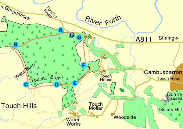 Map of Baston  Burn  and  Touch  Glen. Cambusbarron near Stirling.