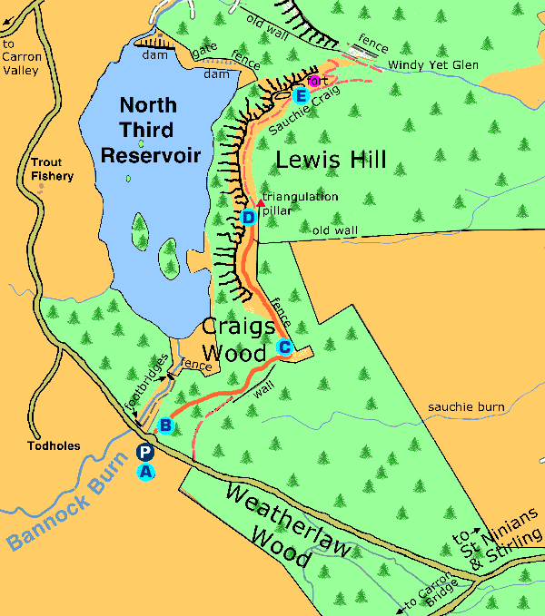Map of Lewis Hill Walk - North Third and Sauchie Crags near Stirling