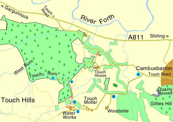 Map of Touch Waterfall Walk, Cambusbarron