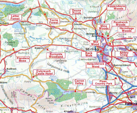 map of woodland walks in and around Stirling